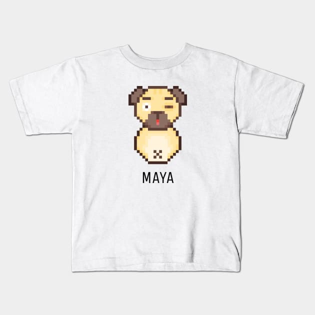 Pug Maya Black Kids T-Shirt by felixbunny